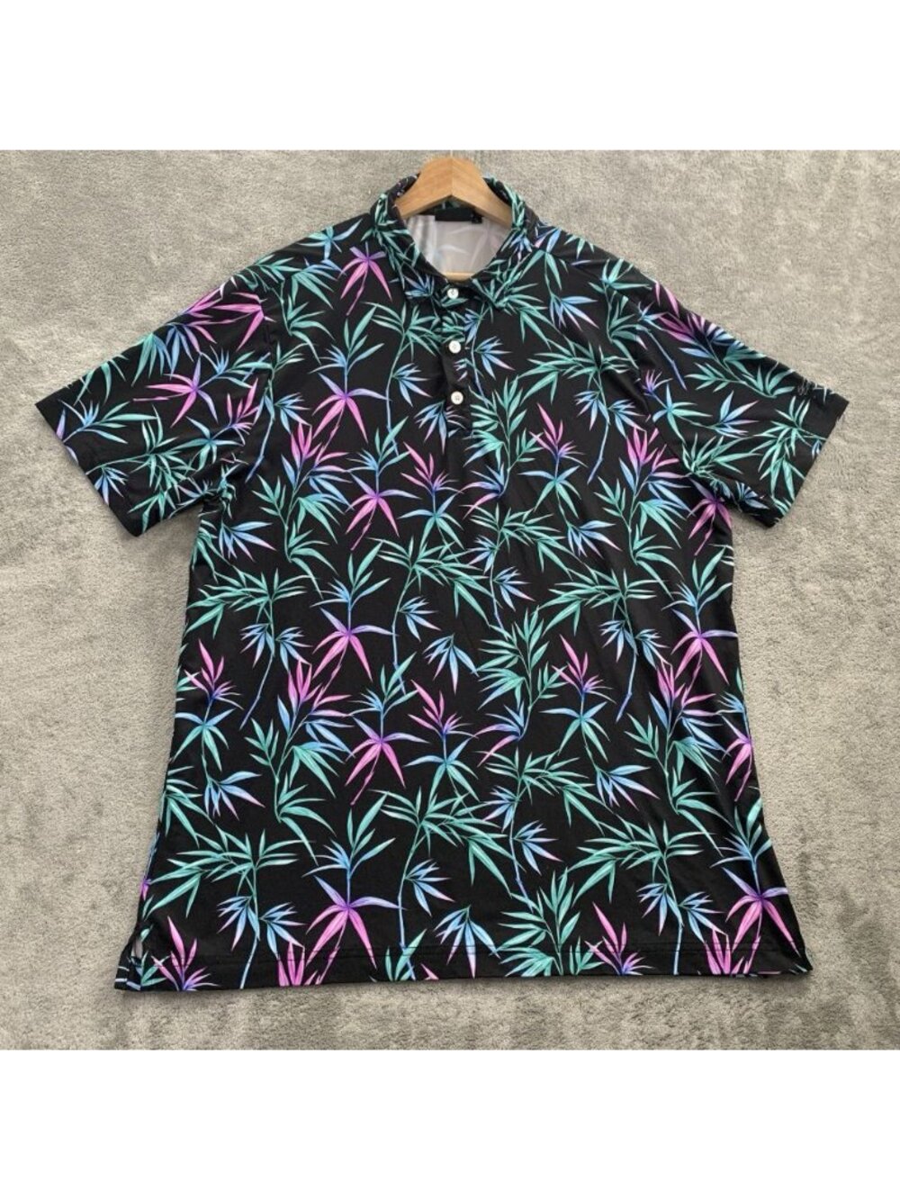 Sunday Swagger Polo Shirt Mens Size Large Golf Black Floral Preppy Casual